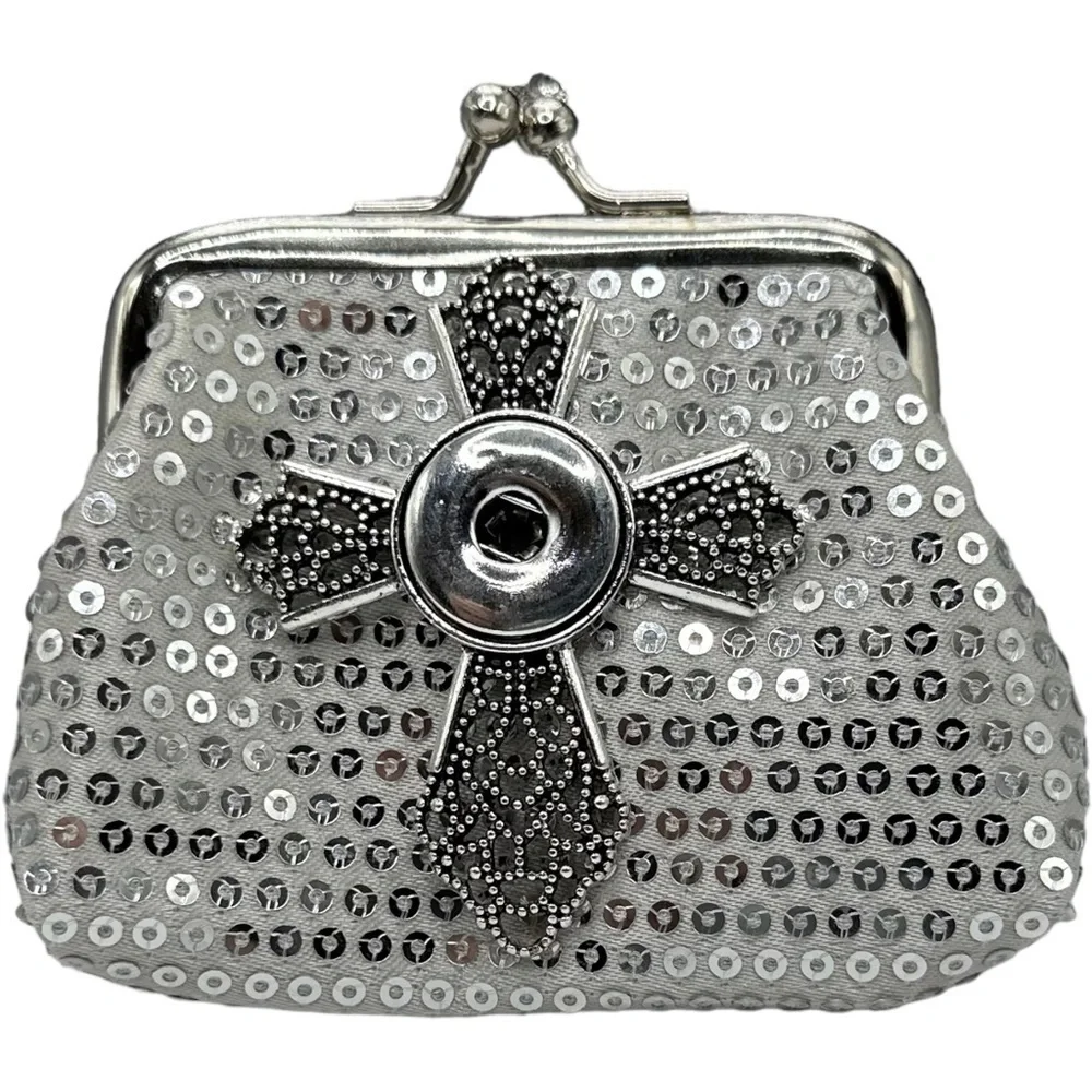 Silver Sequin Coin Micro Purse Silver Cross Purple Sparkling 18m Ginger Snap NWT - Picture 6 of 12